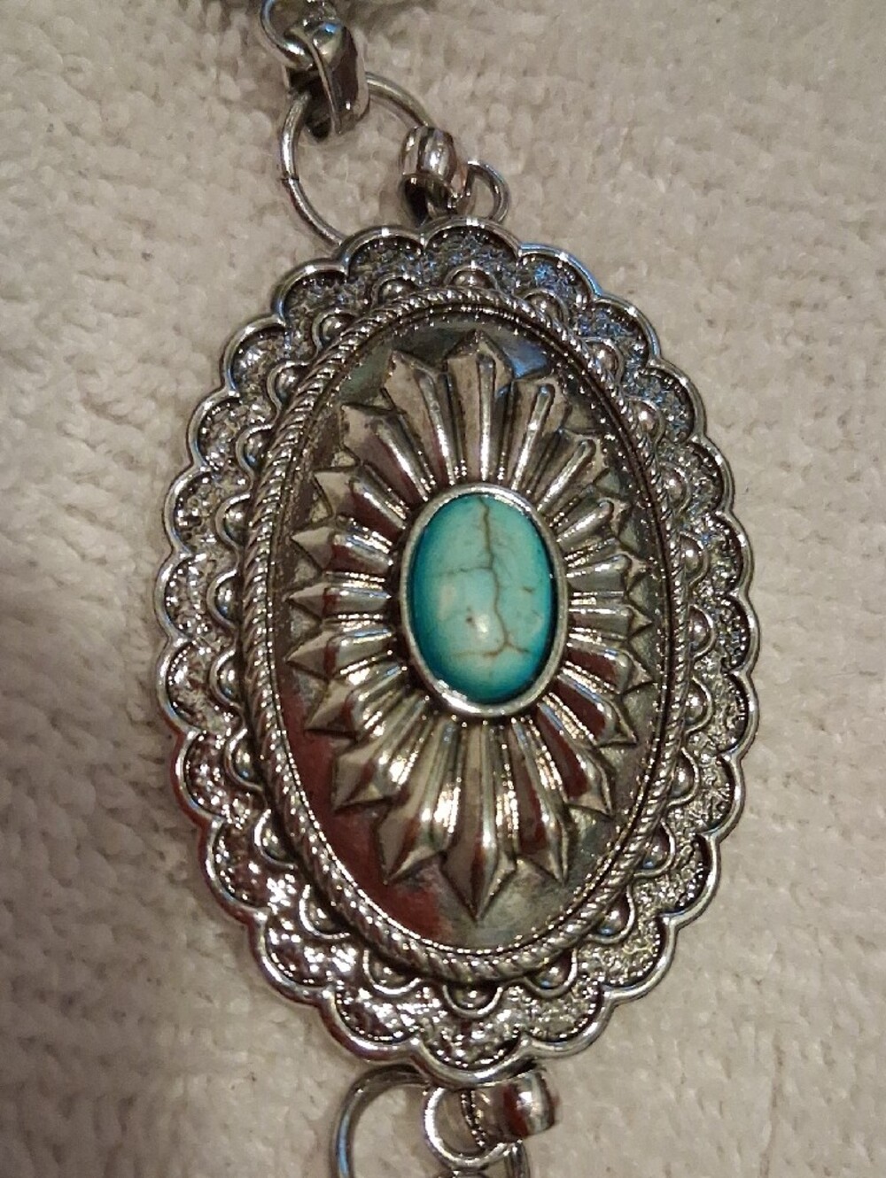 Silver-Tone Oval Concho Belt with Turquoise Accents - Picture 2 of 4